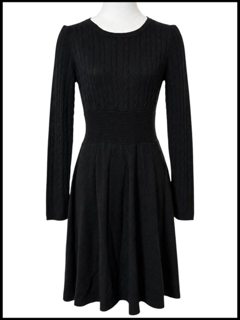 Jessica Simpson Black Sweater Dress Cable Knit Fit & Flare S - Picture 2 of 8